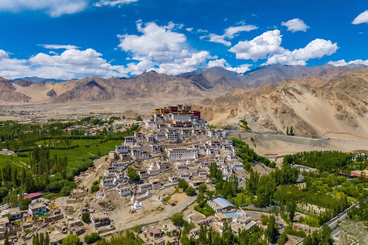 Thiksey Monastery perched on a hillside in Ladakh, July and August are when all monasteries, festivals, and high passes are fully accessible