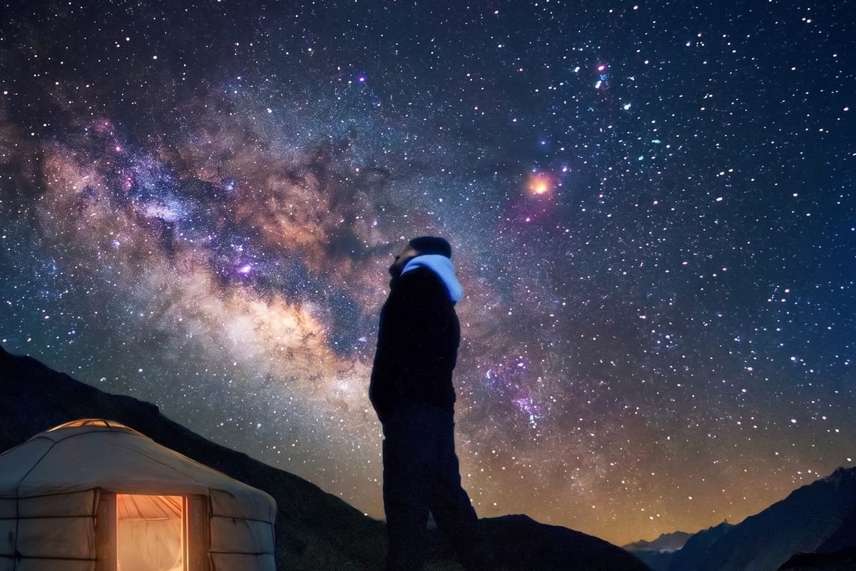 Crystal-clear Milky Way over a Ladakh mountain camp, as the monsoon fades in September, the skies turn deep cobalt and stargazing becomes spectacular