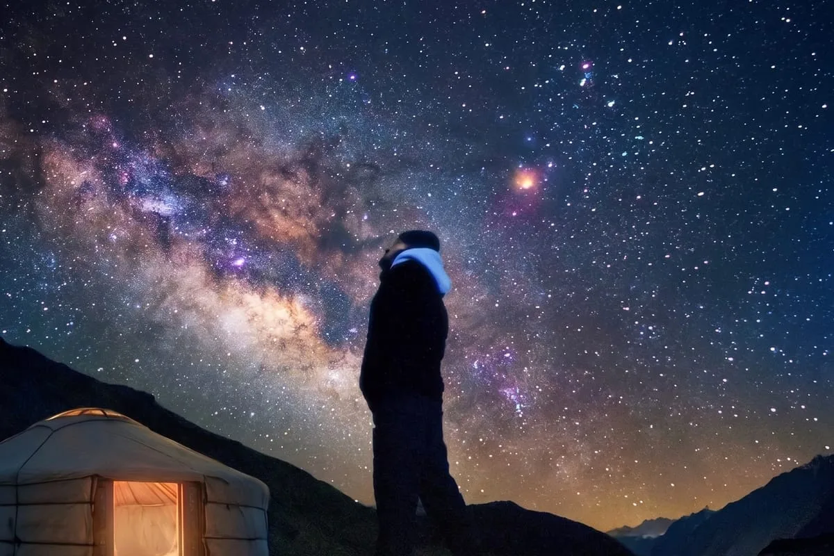 Crystal-clear Milky Way over a Ladakh mountain camp, as the monsoon fades in September, the skies turn deep cobalt and stargazing becomes spectacular