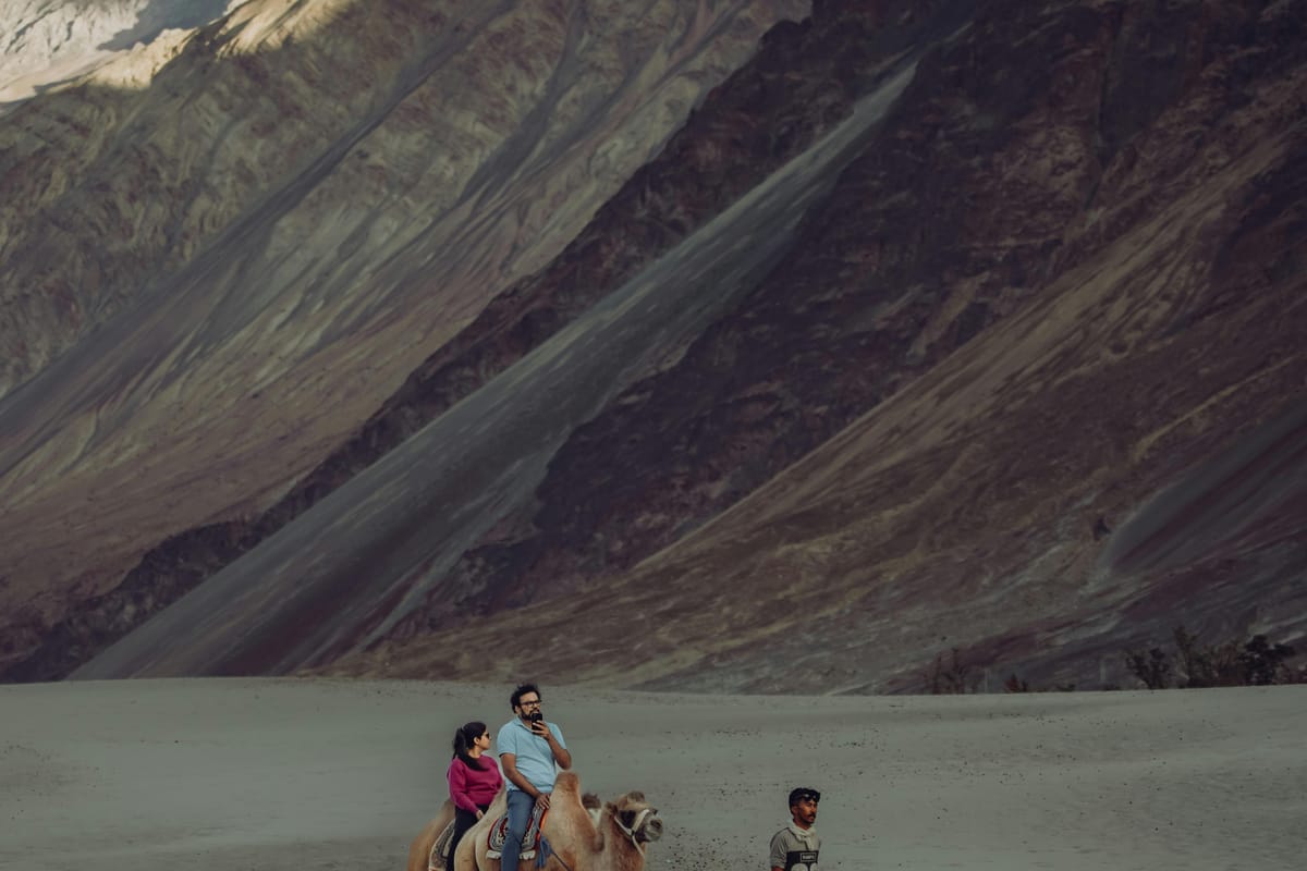 Bactrian camel ride at Nubra Valley's Hunder dunes, one of Ladakh's most memorable activities at ₹500-700 per person