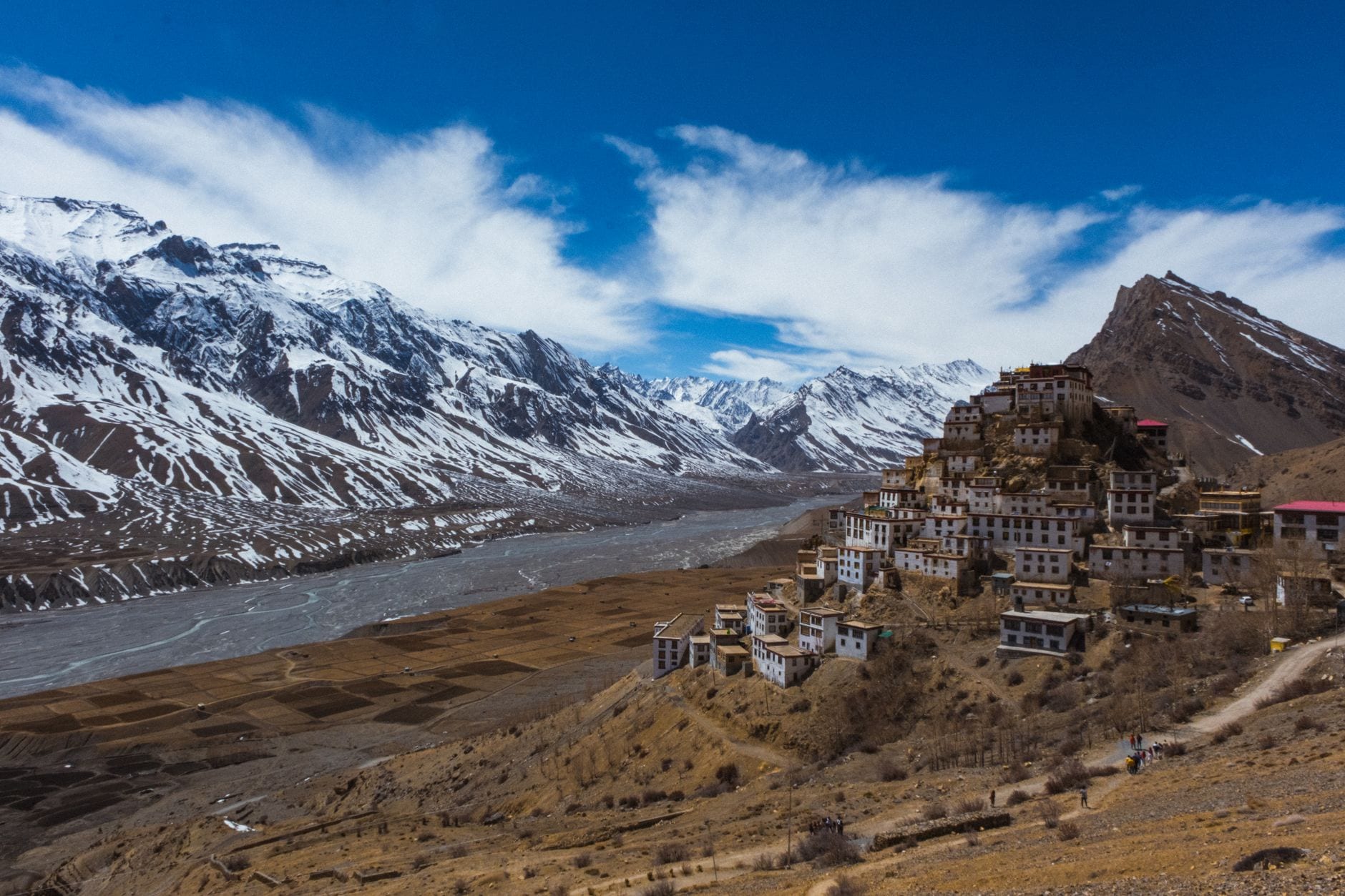 The whitewashed Key Monastery on its rocky hill above the Spiti river